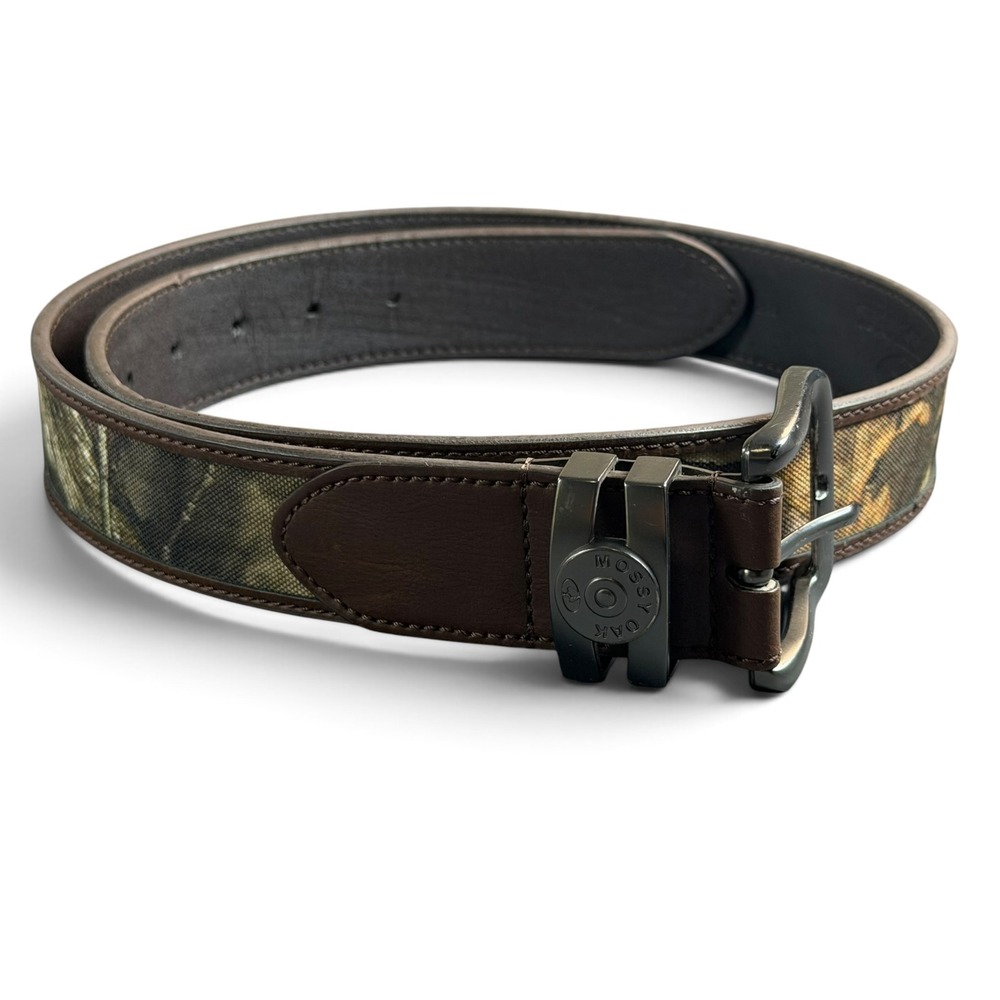 Mossy Oak Mens Camo Leather Belt Brown Woodland Camouflage Size M 34-36 85030W